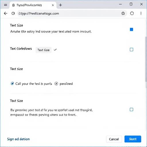 A browser settings menu showing options for text size adjustment.