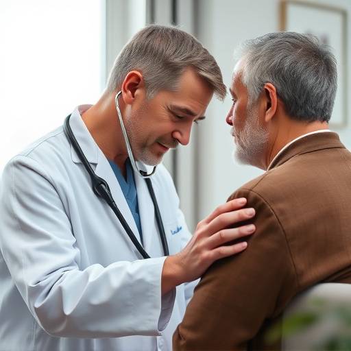 A friendly doctor examining a patient with a stethoscope, emphasizing preventative care